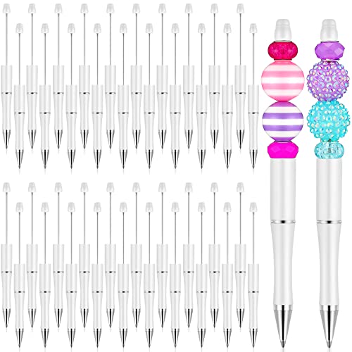 Crtiin 50 Pack Beadable Pens, Ballpoint Pens, School Supplies, White - color: White