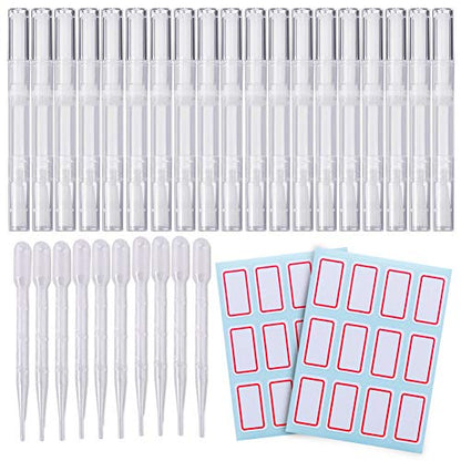 20 PCS Cuticle Oil Pens Transparent Twist Pens Cosmetic Container Empty Cuticle Nail Oil Pen With Brush Tip Lip Gloss Twist Pens Refillable Eyelash Growth Liquid Tube 10 Transfer Pipettes 2 Stickers