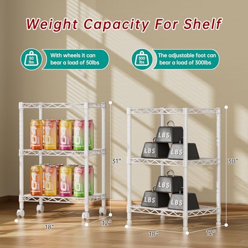 Golpart 3Tier Adjustable Storage Shelves Metal Wire Shelving Standing Shelf - color: White, size: 3-tier-11.6"Dx17.6"Wx29.8"H
