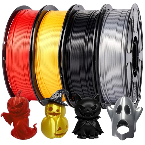 Silk PLA Filament Bundle 4kg, Shiny 3D Printer Filament 1.75mm - color: Silk Gold+silver+red+black