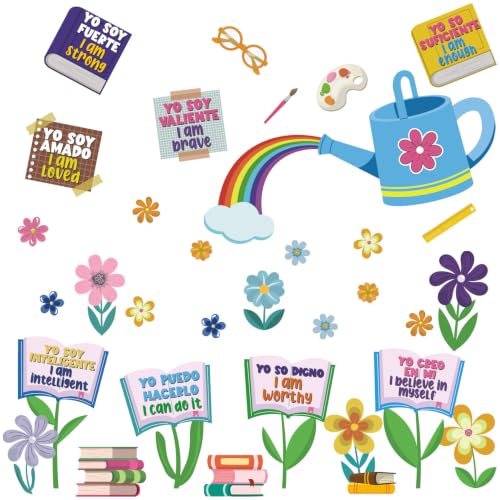 LHIUEM Positive Self-Affirmations Wall Sticker Boho Flower Book Wall Decal - color: Book