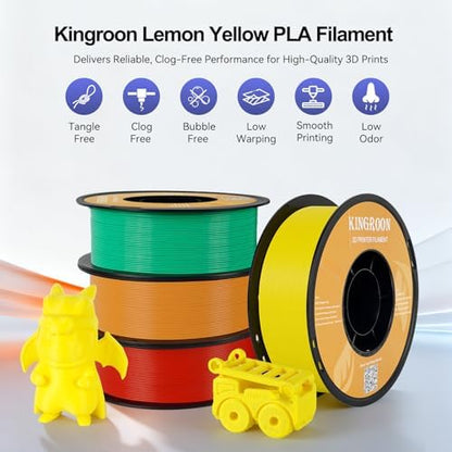 Kingroon PLA Filament 1.75mm 3D Printer Filament Lemon Yellow Pla 1kg Filament Dimensional Accuracy +/- 0.02mm, Fit Most FDM Printer,Lemon Yellow - color: 1kg Lemon Yellow