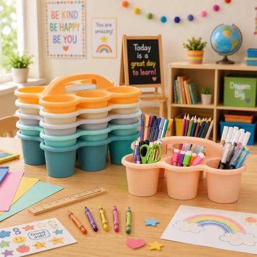 6 Pack Classroom Caddy With Handle for School Supplies, Boho - color: Boho