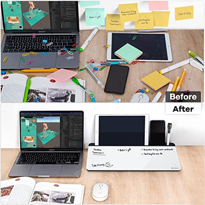 Varhomax Glass Desk Whiteboard with Storage, Desktop Organizer - color: Black&white