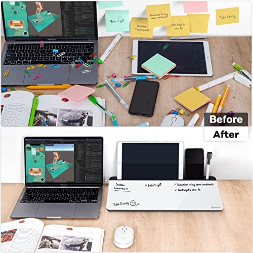 Varhomax Glass Desk Whiteboard with Storage, Desktop Organizer - color: Black&white