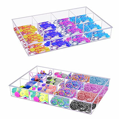 2 Pack Fixed 12 Grids Clear Plastic Organizer Sorting Tray - size: Fixed 12 Grids