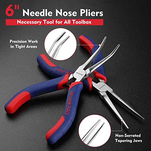 WORKPRO 2-Piece 6" Mini Needle Nose Pliers Set(Smooth Jaw), Long Nose Pliers, Bent Nose Pliers with Comfort Grip Handles, Jewelry Plier For Wire Wrapping, Handmade Craft, Jewelry Making, 6" 2PCS - size: 6" 2PCS