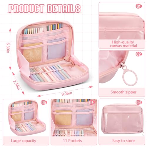 Trandraft 135 Pcs Book Annotation Kit Aesthetic Pencil Case Bag 12 Highlighter 11 Gel Pen 1 Marker 300 Sheet Transparent Sticky Notes Pad 2640 Index Stickers Bible Study Supplies (Kawaii,Pink) - color: Pink, style: Kawaii