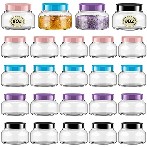 24 Pack Plastic Cosmetic Jars with Lids Label, 8 oz, Multicolor - color: Multicolor, size: 8 oz