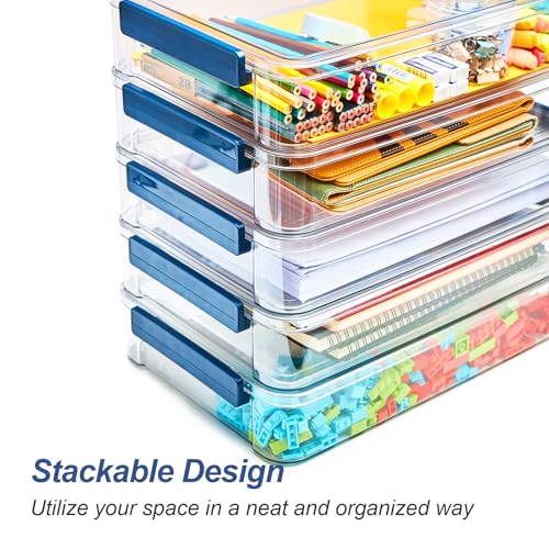 CATOOMUU 16-Pack 9x13 Shallow Flat Clear Plastic Storage Boxes - color: Large-Blue-16-Pack