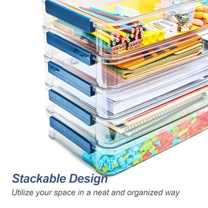 CATOOMUU 16-Pack 9x13 Shallow Flat Clear Plastic Storage Boxes - color: Large-Blue-16-Pack