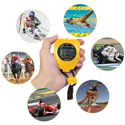 Vicloon Stopwatch Timer, Lap Split Digital Stopwatch with Stainless Steel Whistle, Large Display Digital Stopwatch Timer Suitable for Football, Basketball, Running, Swimming, Fitness (Yellow) - color: Yellow