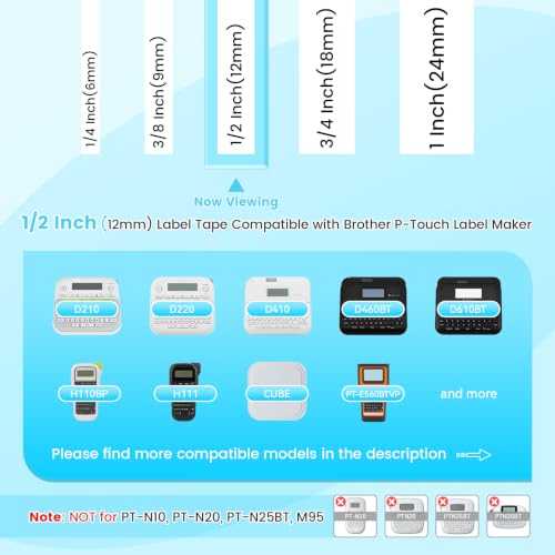Markurlife 5X Compatible Brother TZe Tape 12mm 0.47 Laminated White TZe-231 - color: Black Ink on White Tape, size: 1/2 inch 26.2 feet (12mm x 8m)