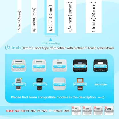 Markurlife 5X Compatible Brother TZe Tape 12mm 0.47 Laminated White TZe-231 - color: Black Ink on White Tape, size: 1/2 inch 26.2 feet (12mm x 8m)