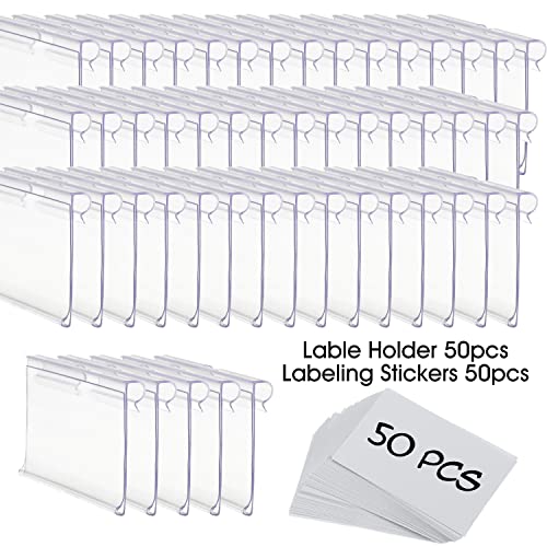50pcs Labels for Storage Bins Plastic Label Clip, Basket Labels Clip On Wire Shelf Price Label Holder Merchandise Sign Display Holder, 50pcs Label Insert Included (2.36IN*1.57IN) - size: 2.36IN*1.57IN