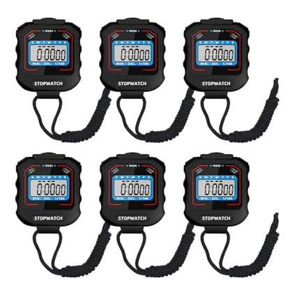 Pgzsy 6 Pack Square Style Multi-Function Electronic Digital Sports Stopwatch Timer, Large Display with Date, Time and Alarm Function, Ideal for Sports Coaches and Referees