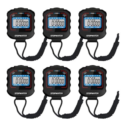 Pgzsy 6 Pack Square Style Multi-Function Electronic Digital Sports Stopwatch Timer, Large Display with Date, Time and Alarm Function, Ideal for Sports Coaches and Referees