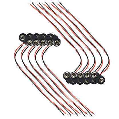 9V Battery Connector, 10 Pack 9 Volt Battery Clip Connector, 9V Battery Clip Adapter with Wire and Hard Buckle Plastic Housing (T-Type)