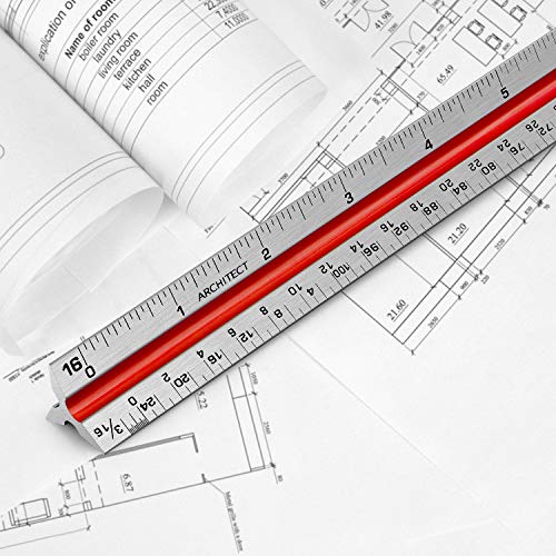 1 Pack 12" Architectural Scale Ruler Triangular Ruler, Color-Coded - color: Tricolor
