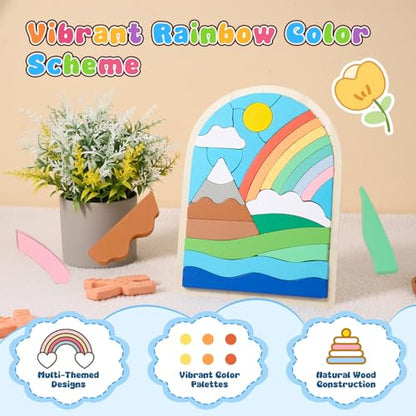 Montessori Wooden Shape Puzzles (Rainbow) - Over 3 Years Old - color: Rainbow