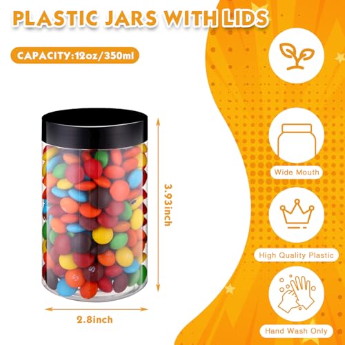 Patelai 4 Pcs Plastic Jars with Lids, Black, 12 oz, Wide Mouth - color: Black, size: 12 oz