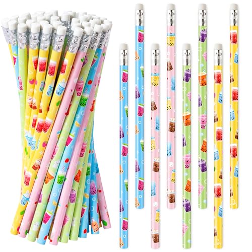 Xqumoi 60Pcs Bubble Tea Pencils with Eraser - Boba Milk Tea #2 HB Pencils, School Classroom Student Rewards Office Supply Holiday Gift Goodie Bag Fillers Stuffers Birthday Party Favors - style: Bubble Tea