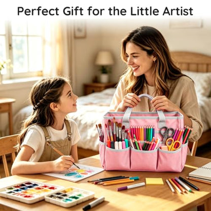 Art Supply Bag, Craft Organzier Tote Bag for Craft Supplies,Pink - color: Pink (6.5"D x 13"W x 8.5"H)