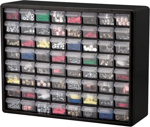 Akro-Mils 64-Drawer Plastic Storage Cabinet, 20" W x 6" D x 16" H, Black - color: Black, size: 64 Drawer, style: 1 Pack