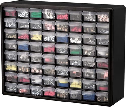 Akro-Mils 64-Drawer Plastic Storage Cabinet, 20" W x 6" D x 16" H, Black - color: Black, size: 64 Drawer, style: 1 Pack