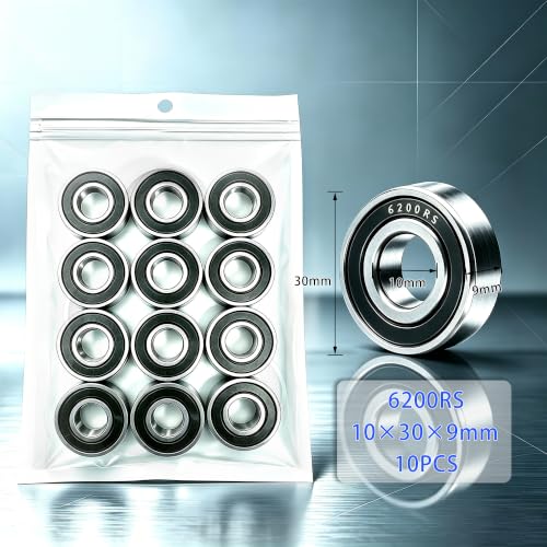 10 PCS 6200-2RS Deep-Groove Ball Bearings, 10x30x9mm-Double Seal Bearings - size: 6200-2RS-10PCS