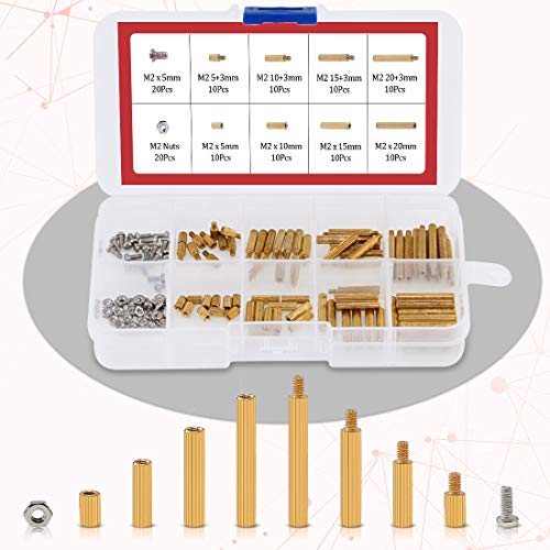 Hilitchi 240pcs M2 and M3 Brass Spacer Standoff Screw Nut Assortment Kit