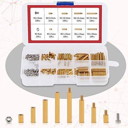 Hilitchi 240pcs M2 and M3 Brass Spacer Standoff Screw Nut Assortment Kit
