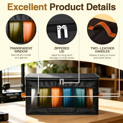 2 Pack Foldable Filament Storage Box, 3D Printer Filament Containers with Transparent Window, Desiccants & Labels, Holds 12 Rolls, Water-Resistant Organizer for Home Office Workshop Studio