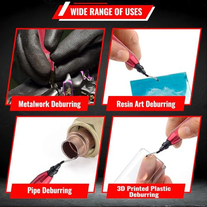AFA Tooling Deburring Tool Set & 2 Countersink Hand Reamers, Red CNC Handle - style: 2 Reamers & Deburring Tool