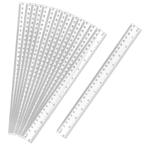 ZUFECY 15 Packs Flexible Ruler Transparent Ruler, Clear See Through Measuring Tool, Inches and Metric Scale Study Tool