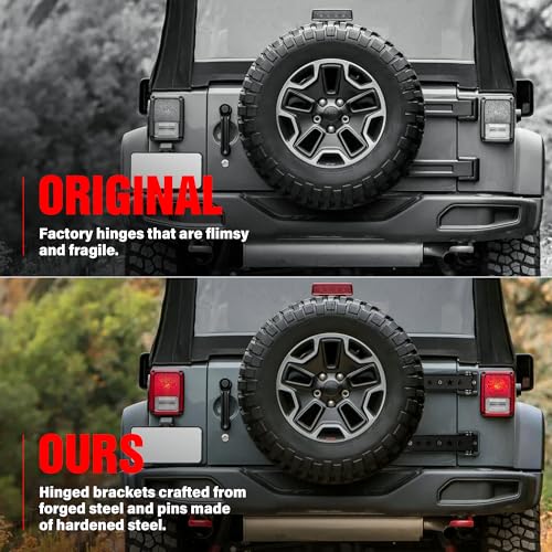 YZONA Heavy Duty Reinforced Tailgate Hinge Set Compatible with 2007-2018 Jeep Wrangler JK JKU Unlimited 2 PCS Steel Rear Door Hinges Tail Gate Hinge Bracket for 2/4 Door (Black) - size: Wrangler JK