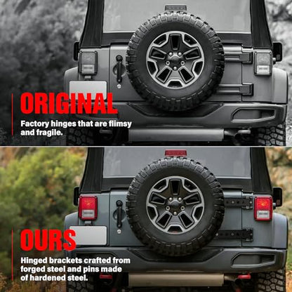 YZONA Heavy Duty Reinforced Tailgate Hinge Set Compatible with 2007-2018 Jeep Wrangler JK JKU Unlimited 2 PCS Steel Rear Door Hinges Tail Gate Hinge Bracket for 2/4 Door (Black) - size: Wrangler JK
