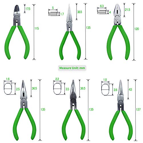 SPEEDWOX Mini Pliers Tool Set 6-Piece 4-1/2-Inch Precision Diagonal Plier Long Nose Needle Nose Flat Nose Bent Nose Round Nose Plier Micro Fine Plier for Jewelry Making Beading Hobby Wire Craft