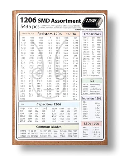 SMD 1206 Resistors, Capacitors, Transistors and Electronic Components Assortment Kit SMT Book - 5435 pcs