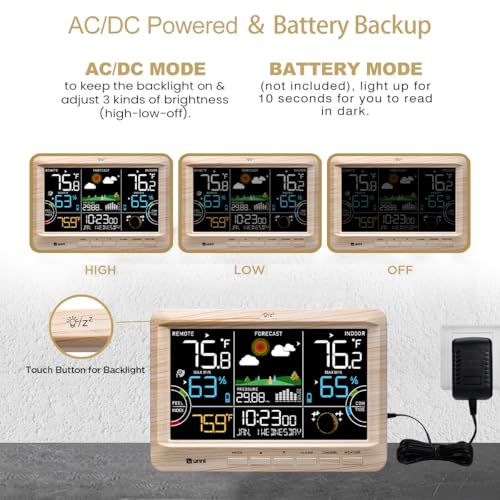 Weather Station Indoor Outdoor Thermometer Wireless Atomic Clock Wood - color: Multi