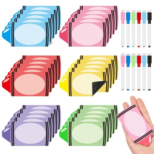 Henoyso 60 Pcs Crayon Magnetic Name Tags for Classroom with 12 Markers - style: Crayon