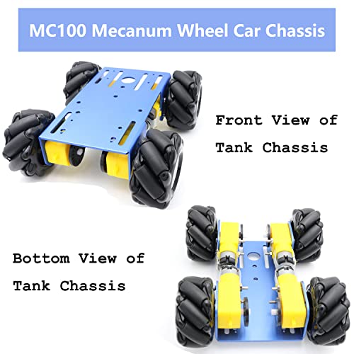 Professional 60mm Mecanum Wheel Car Chassis MC100 for Arduino / Raspberry pi / Micobit, Remote Control 4WD Metal Smart Robot Car Chassis Kit Omnidirectional Wheel with DC TT Motor DIY AI RoS STEAM - color: Blue