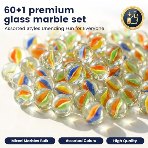 POPLAY 61PCS Marbles Games for Kids, with Gift Box for Marbles Run Games, Classroom Crafts Supplies Kit - style: Multi-Size Marbles