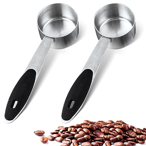 2 PCS 1/8 Cup Stainless Steel Measuring Scoops Coffee Measuring Scoop 30ML Small Coffee Scoop Measuring Cup with Black Silicone Handle Large Capacity And Comfortable Hand Feeling Tablespoon