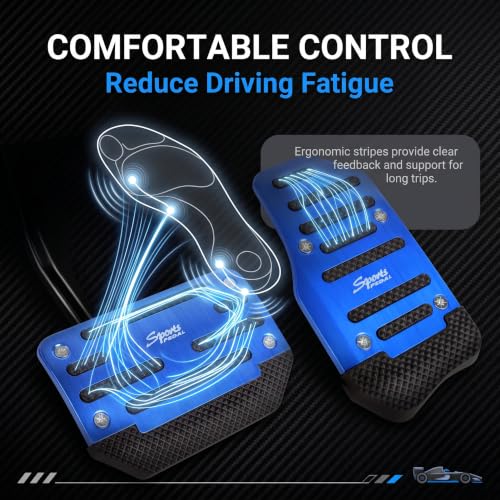 2 PCS Car Pedal Covers, Aluminum Alloy Non-slip Brake Throttle Pedal Covers Kit, Anti-rust Stripes Automatic Treadle Protector with "Sports", Universal for Most Cars, Trucks, Vans (Blue) - color: Blue