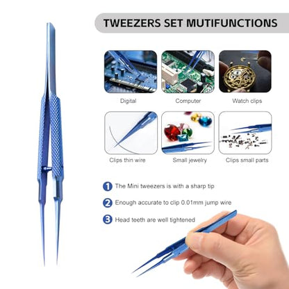 4.25'' Micro Precision Tweezers Small Titanium Tweezers with Fine Tip Anti-magnetic Tweezers for Soldering Electronics Work Watch Jewelry Making