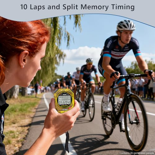 Stopwatch Timer Multi Splits/Laps Digital Stop-Watch for Sports - color: Yellow