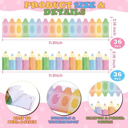 72 Pcs Pencil Bulletin Board Borders Pencil Boarders Classroom - color: Pencil Crayon
