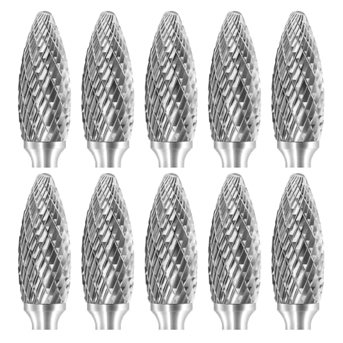 SH-5 Tungsten Carbide Burr Rotary File Flame Shape Double Cut with 1/4''Shank for Die Grinder Drill Bit - 10Pcs - style: 10pcs SH-5