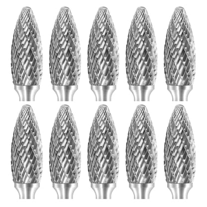 SH-5 Tungsten Carbide Burr Rotary File Flame Shape Double Cut with 1/4''Shank for Die Grinder Drill Bit - 10Pcs - style: 10pcs SH-5